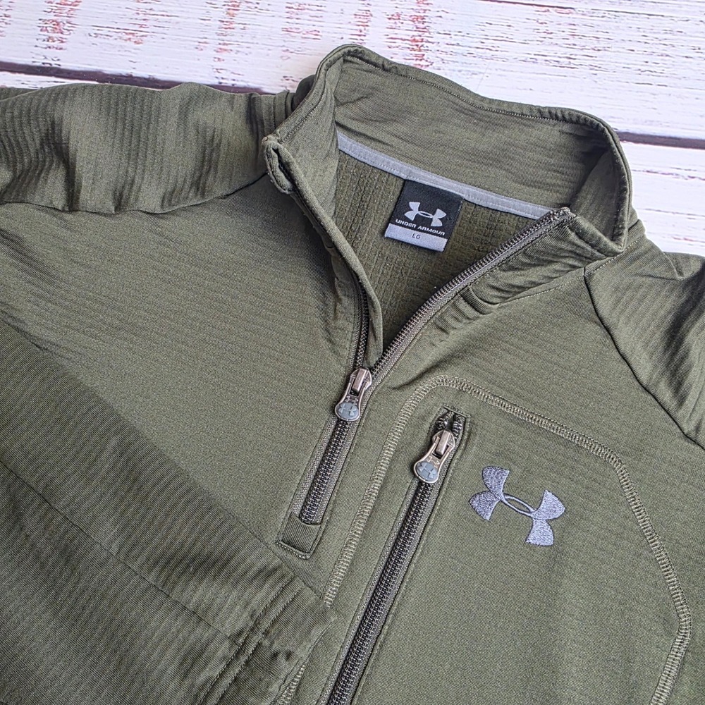 Under Armour Mens Large Olive Green Grid‎ Fleece Quarter Zip Pullover Tactical